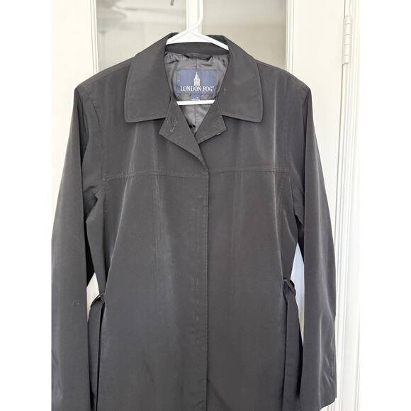 LONDON FOG Women's Zip Front Mid Length Black Trench Coat Size large - Picture 2 of 9